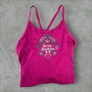 Vintage Harley Davidson Shirt Womens XL Pink 1989‎ Lace Tank Strap 80s Floral